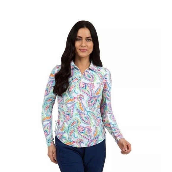 IBKUL Demi Adjustable Polo Top‎ Size XS Candy Pink Long Sleeve Zip Shirt Golf - Picture 1 of 7
